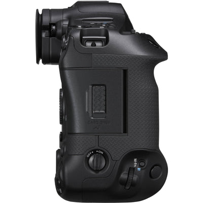 Canon EOS R1 Mirrorless Camera with 24.2MP full-frame stacked sensor, DIGIC X + Accelerator, 40fps shooting, 6K RAW 60p video, advanced deep-learning AF with eye control, 8.5-stop IBIS, Wi-Fi 6E and 2.5G Ethernet.