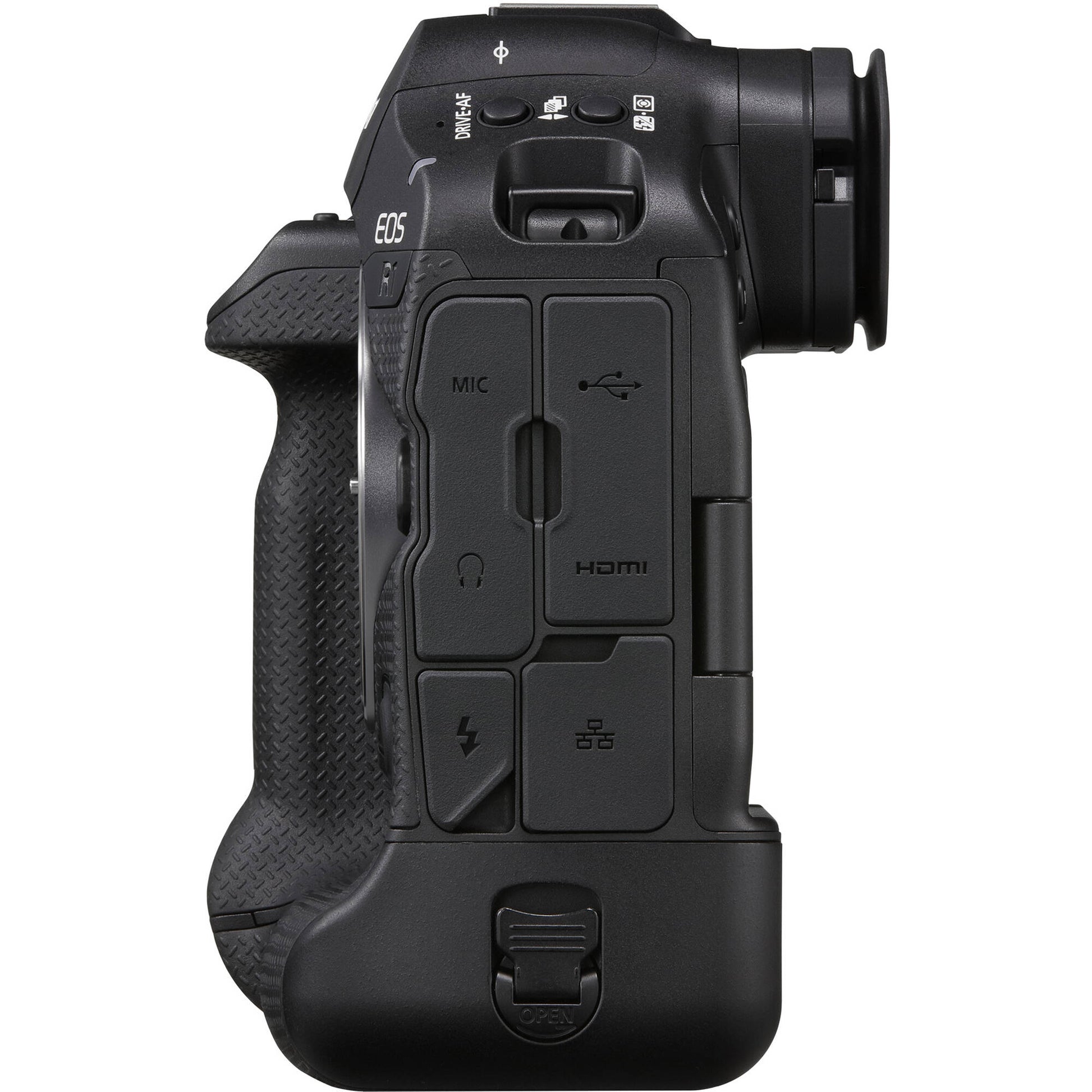 Canon EOS R1 Mirrorless Camera with 24.2MP full-frame stacked sensor, DIGIC X + Accelerator, 40fps shooting, 6K RAW 60p video, advanced deep-learning AF with eye control, 8.5-stop IBIS, Wi-Fi 6E and 2.5G Ethernet.