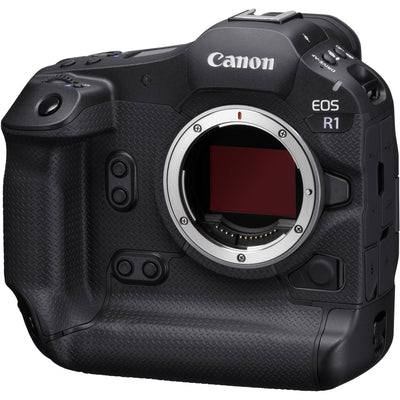 Canon EOS R1 Mirrorless Camera with 24.2MP full-frame stacked sensor, DIGIC X + Accelerator, 40fps shooting, 6K RAW 60p video, advanced deep-learning AF with eye control, 8.5-stop IBIS, Wi-Fi 6E and 2.5G Ethernet.
