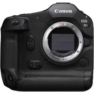 Canon EOS R1 Mirrorless Camera with 24.2MP full-frame stacked sensor, DIGIC X + Accelerator, 40fps shooting, 6K RAW 60p video, advanced deep-learning AF with eye control, 8.5-stop IBIS, Wi-Fi 6E and 2.5G Ethernet.