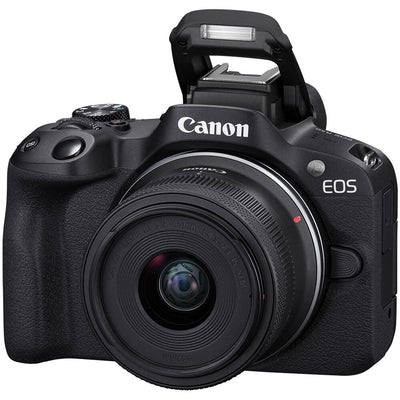 Canon EOS R50 with 18-45mm and 55-210mm lenses and vari-angle touchscreen.