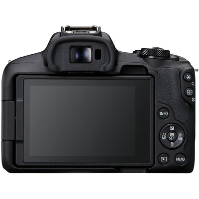 Canon EOS R50 with 18-45mm and 55-210mm lenses and vari-angle touchscreen.