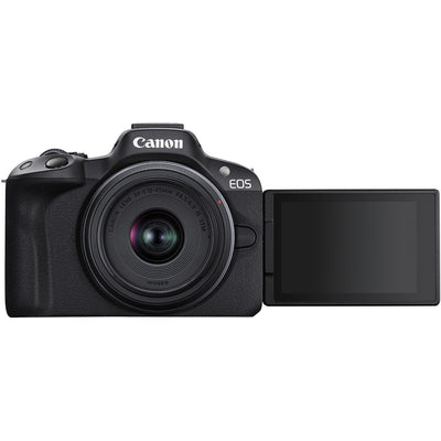 Canon EOS R50 with 18-45mm and 55-210mm lenses and vari-angle touchscreen.