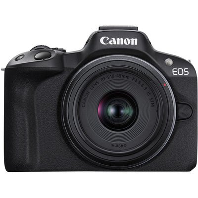 Canon EOS R50 with RF-S 18-45mm lens for travel.