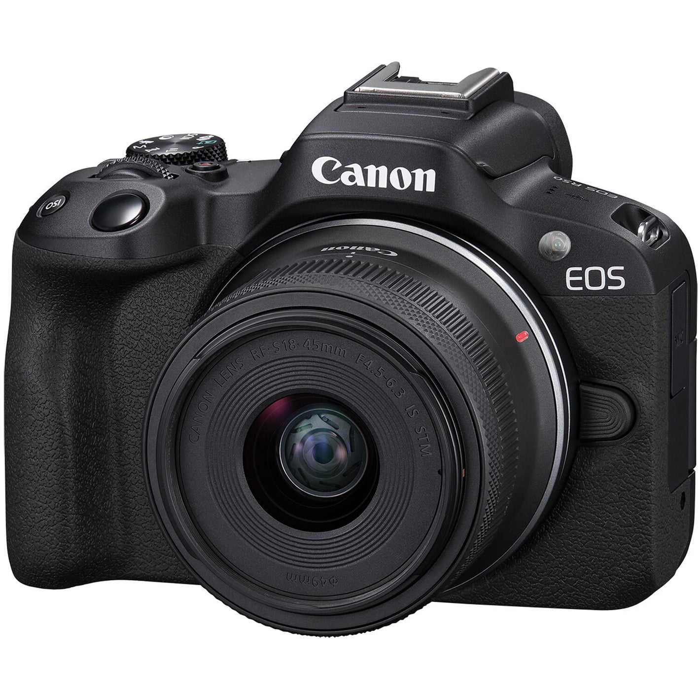 Canon EOS R50 with RF-S 18-45mm lens for travel.