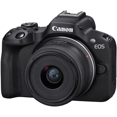 Canon EOS R50 with RF-S 18-45mm lens for travel.