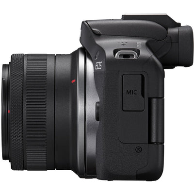 Canon EOS R50 with RF-S 18-45mm lens for travel.