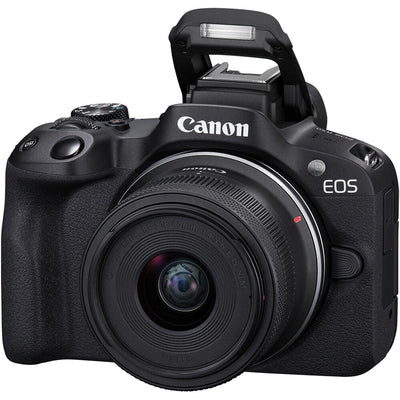 Canon EOS R50 with RF-S 18-45mm lens for travel.