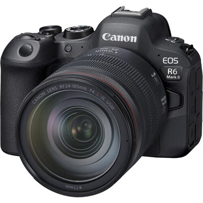 Canon EOS R6 Mark II Mirrorless Camera with RF 24-105mm f/4 Lens – full-frame camera kit offering high-speed performance, 4K video, and versatile zoom lens.