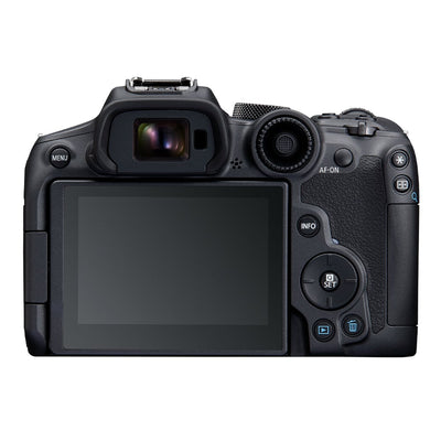 Canon EOS R7 Mirrorless Camera: 32.5MP APS-C sensor, DIGIC X processor, Dual Pixel CMOS AF II, 4K 60p video (7K oversampled), 30fps burst, 7-stop IBIS, AF tracking for humans and animals, supports EF/EF-S lenses with adapter.