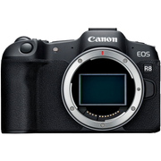 Canon EOS R8 full-frame mirrorless camera with 24MP and 4K60 video.
