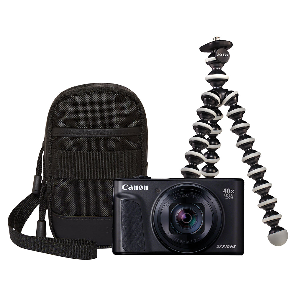 Canon SX740 HS Lite camera kit including tripod and travel case
