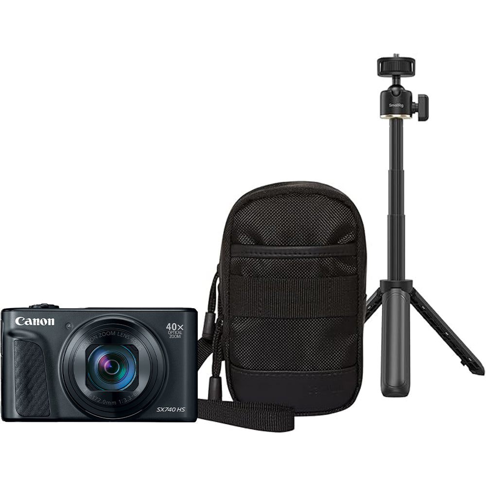 Canon SX740 HS Lite camera kit including tripod and travel case

