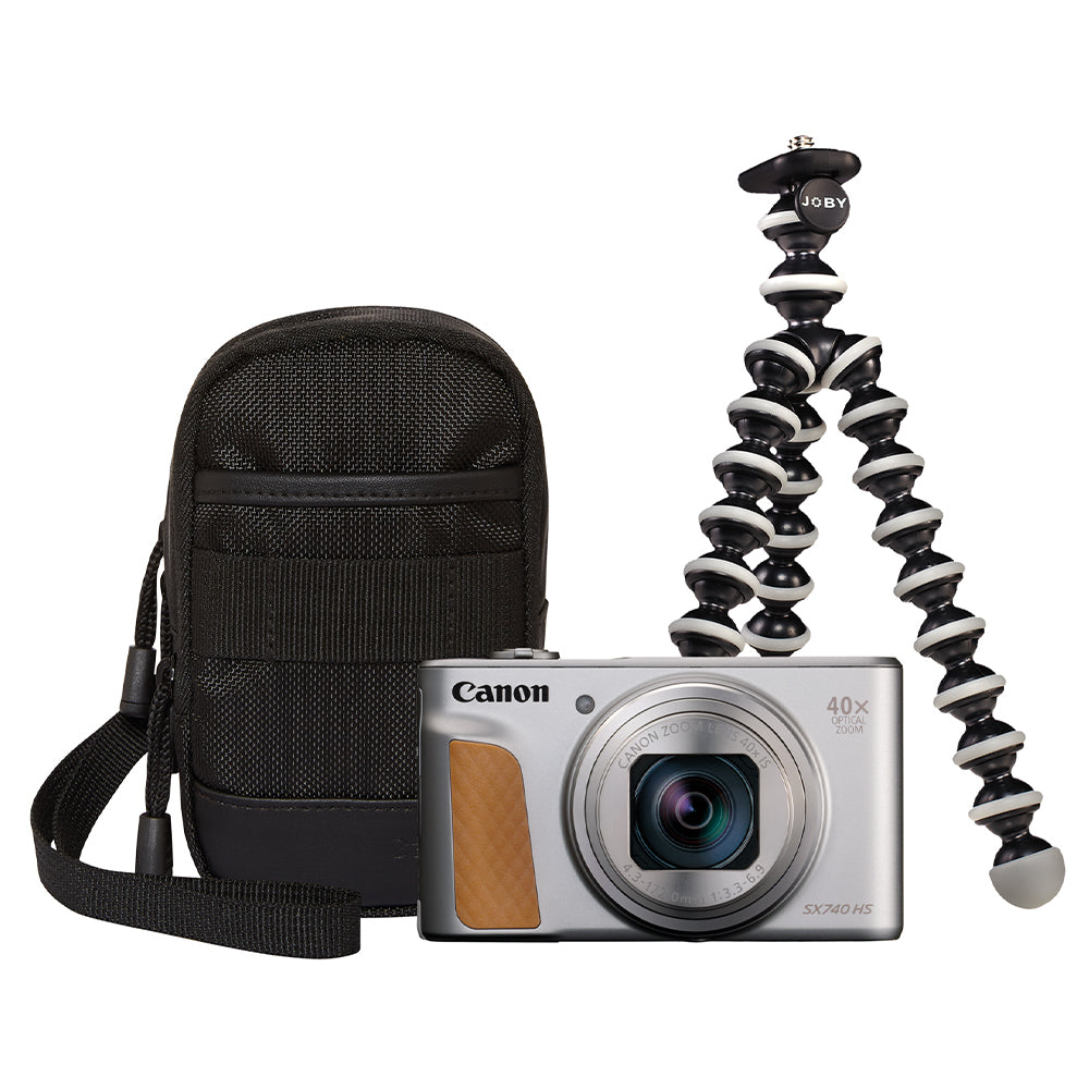 Canon SX740 HS Lite camera kit including tripod and travel case