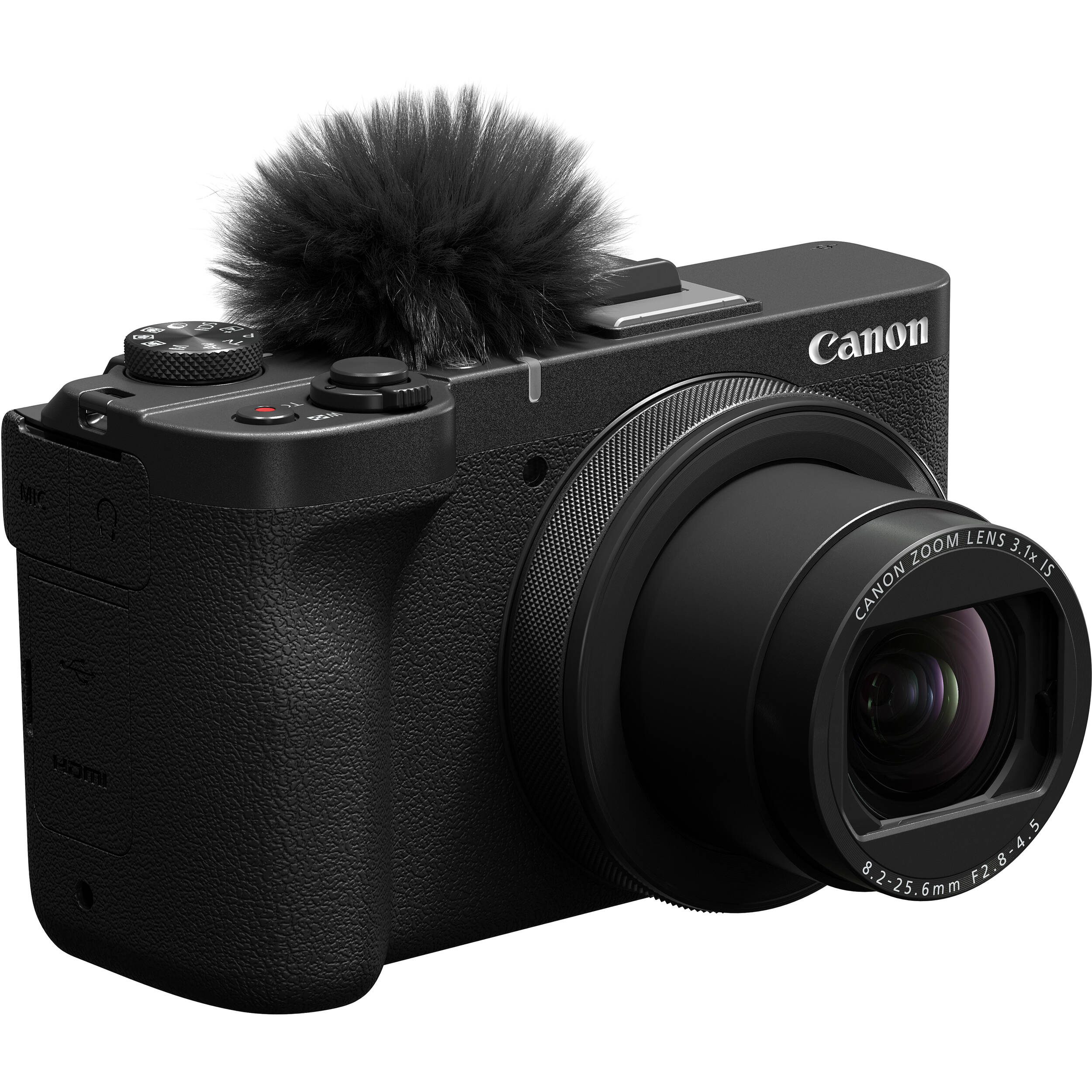 Canon PowerShot V1 Digital Camera: 22MP 1.4" CMOS sensor, 16-50mm f/2.8 lens, 4K 30p full-width and 4K 60p (1.4x crop) video, Dual Pixel CMOS AF II, built-in cooling, 3" vari-angle touchscreen, Canon Log 3, built-in ND filter, USB-C, mic input, headphone output, optical IS, up to 30fps burst.