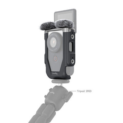 Canon PowerShot V10 Advanced Vlogging Kit: Compact 15MP 1" BSI CMOS sensor, built-in 19mm wide-angle lens, UHD 4K30p and Full HD 60p video, dual stereo microphones with wind filter, enhanced image stabilization, 2" tilting touchscreen, built-in stand, Wi-Fi & Bluetooth, plastic-free packaging, includes camera cage kit with windshields and storage bag.