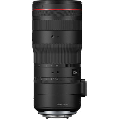 Camera lens with focus and zoom controls on a white background