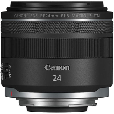 Canon RF 24mm f/1.8 Macro IS STM – lightweight wide-angle prime with close focusing, built-in image stabilization, and smooth STM autofocus.