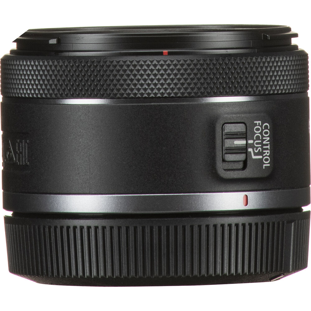 Compact Canon RF 50mm f/1.8 STM prime lens for mirrorless cameras, featuring a sleek black design and configurable control ring.