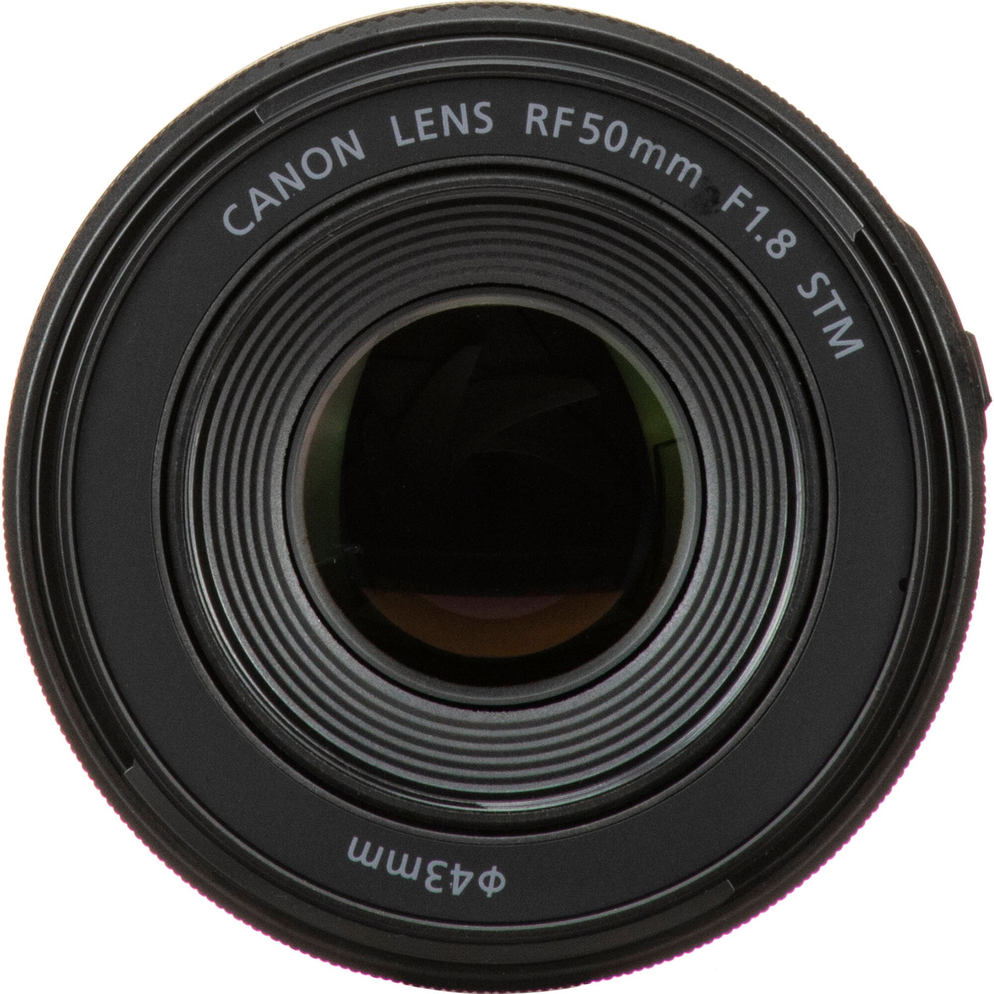 Compact Canon RF 50mm f/1.8 STM prime lens for mirrorless cameras, featuring a sleek black design and configurable control ring.