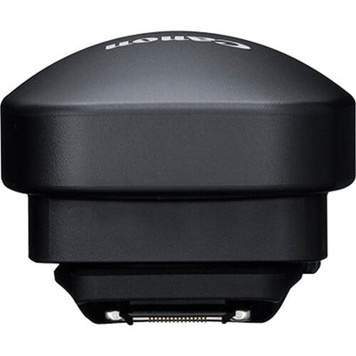 Black camera lens cap with Canon logo on a white background