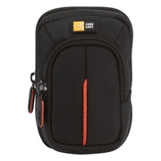 Compact digital camera case with vibrant accents, zippered pocket, and detachable lanyard, designed for travel and everyday use.