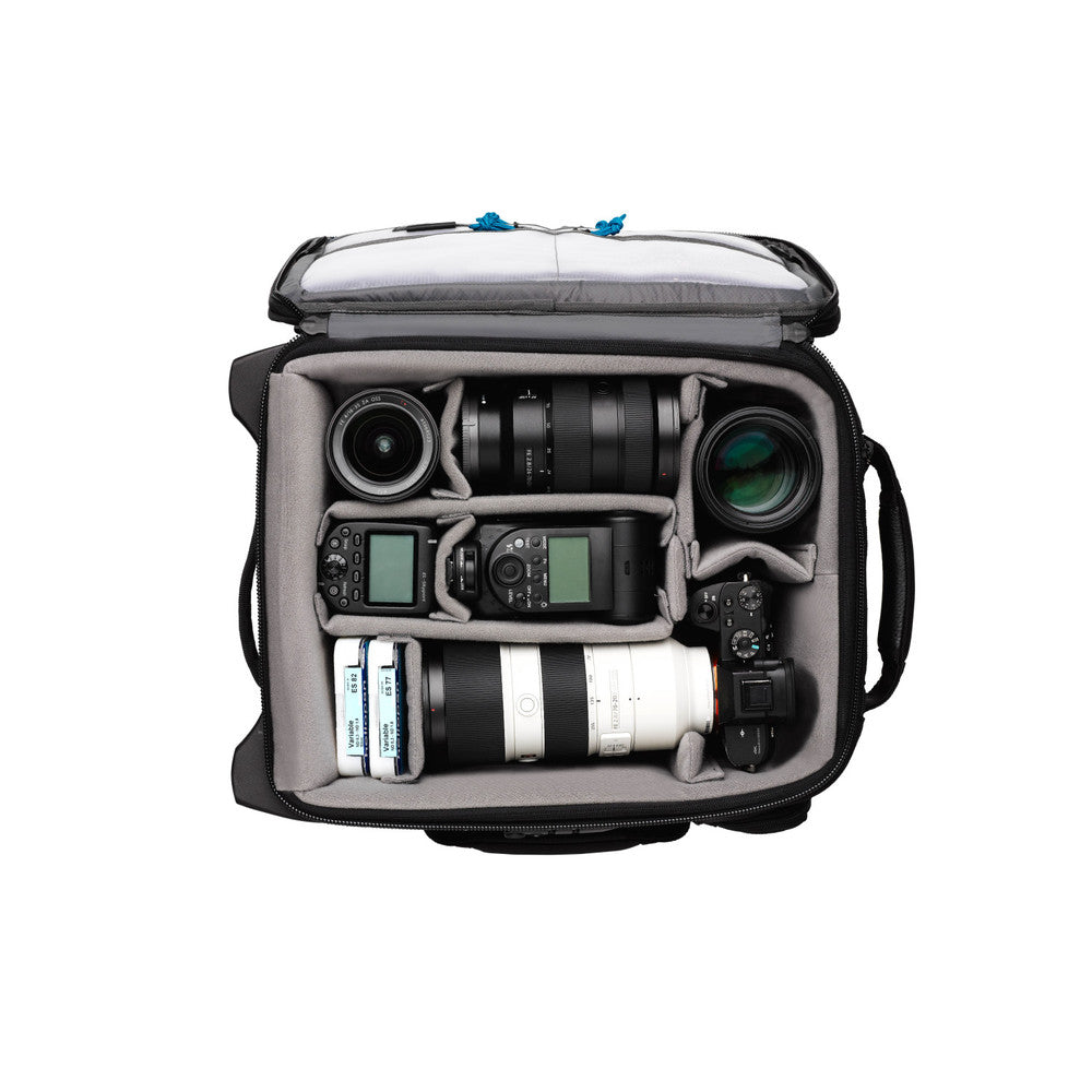Tenba Roadie Roller 18 in black — professional carry-on camera case with padded dividers, wheels, and weather-resistant design.