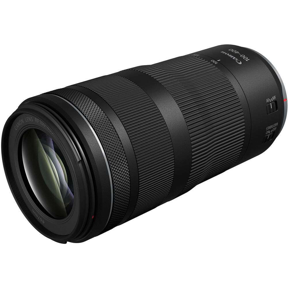 Canon RF 100–400mm f/5.6–8 IS USM telephoto zoom lens for wildlife, sports, and travel photography with fast Nano USM autofocus and image stabilization