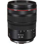 Camera lens with focus scale and brand logo on a white background