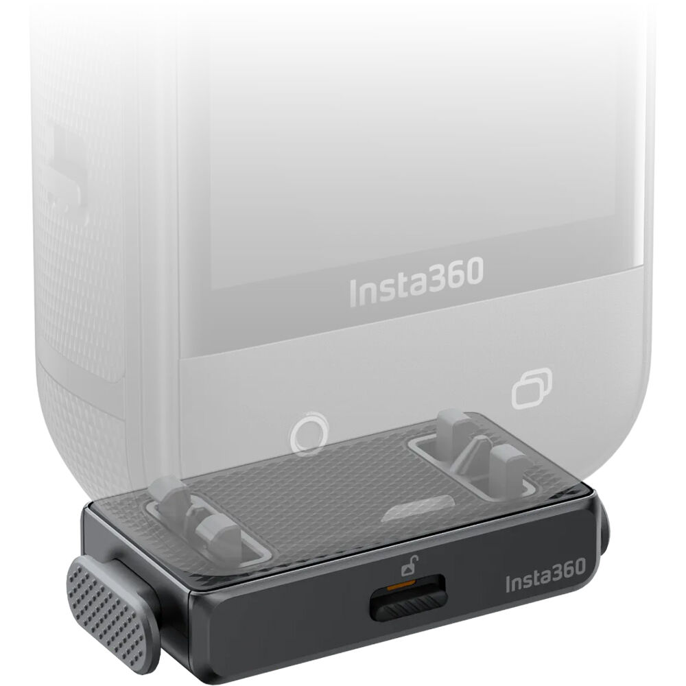 Ultra-thin magnetic quick release mount for Insta360 X5 with secure sliding lock, 1/4” tripod compatibility, designed to stay invisible in 360° shots and enable rapid camera changes.
