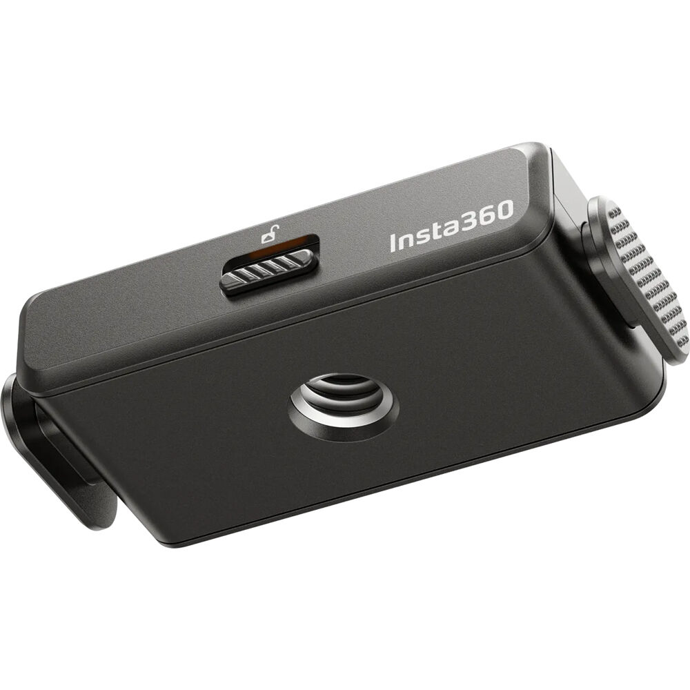 Ultra-thin magnetic quick release mount for Insta360 X5 with secure sliding lock, 1/4” tripod compatibility, designed to stay invisible in 360° shots and enable rapid camera changes.
