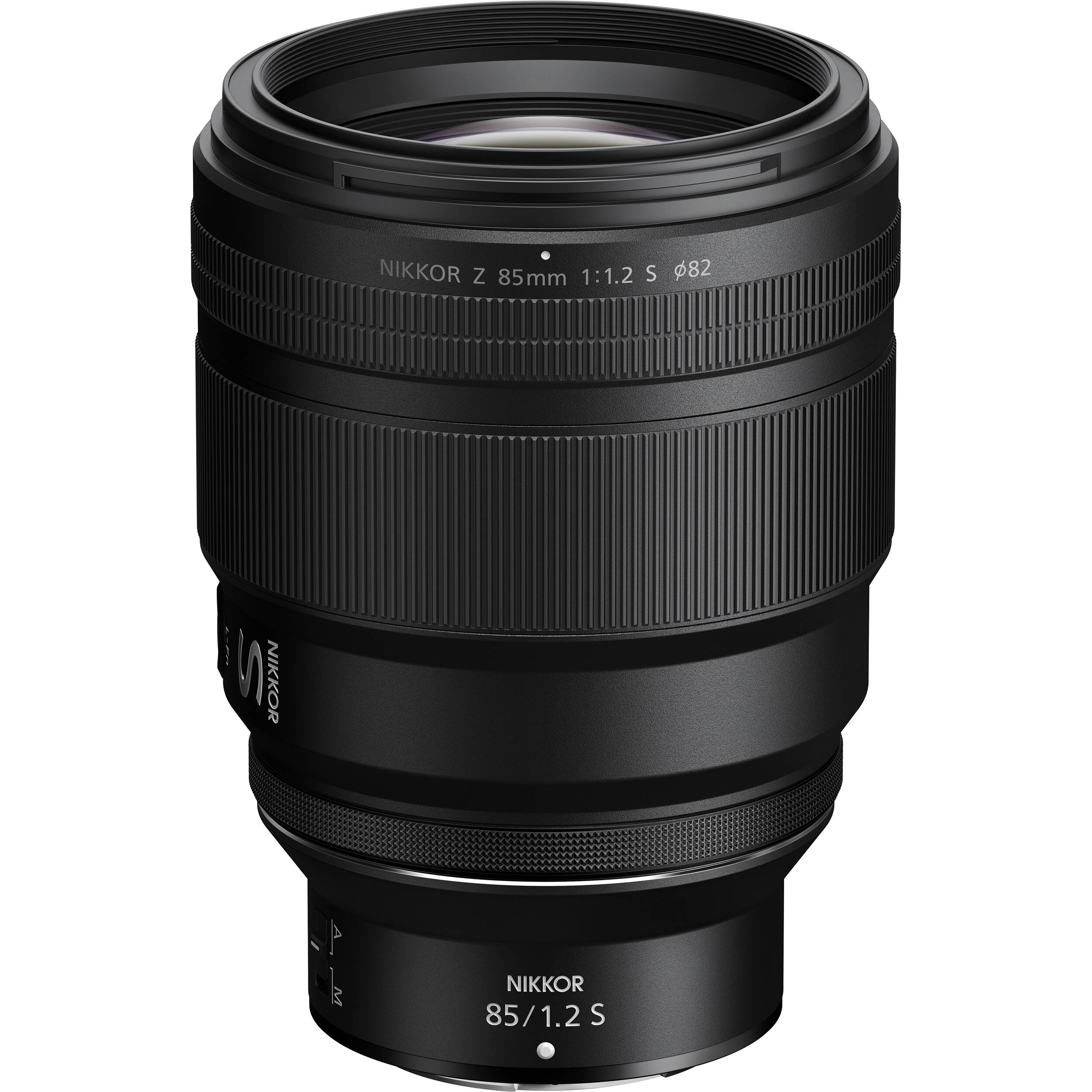 Nikon Nikkor Z 85mm f/1.2 S lens on a white background