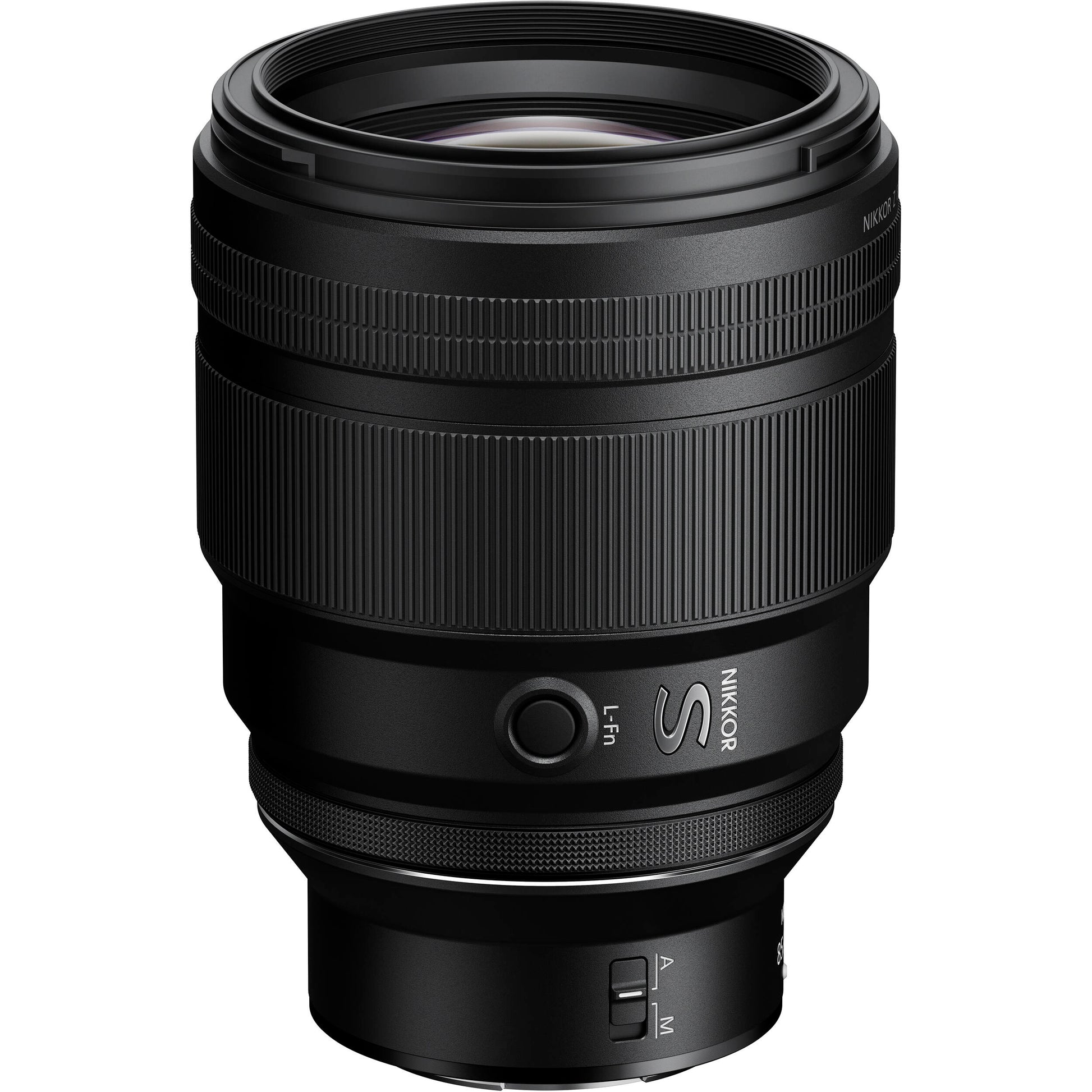 Nikon Nikkor Z 85mm f/1.2 S lens on a white background