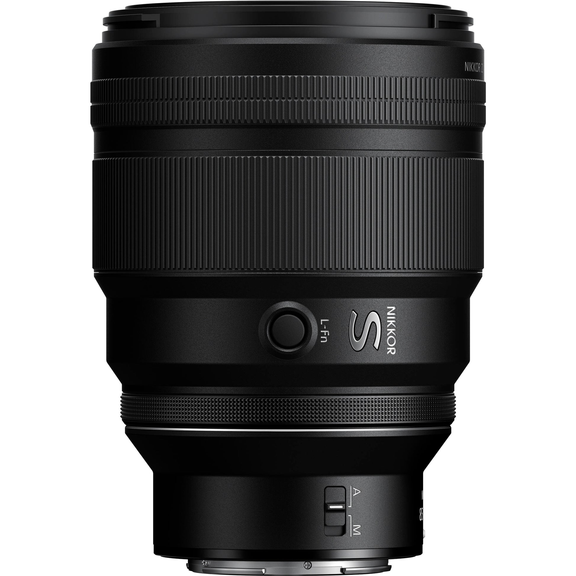 Nikon Nikkor Z 85mm f/1.2 S lens on a white background