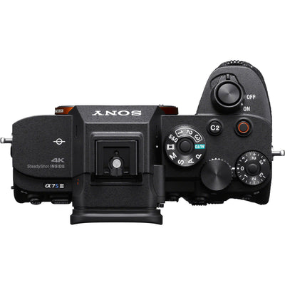 Sony Alpha a7S III full-frame mirrorless camera, 12.1MP sensor, 4K 120fps video, 5-axis stabilisation, and fast hybrid autofocus for low-light performance.
