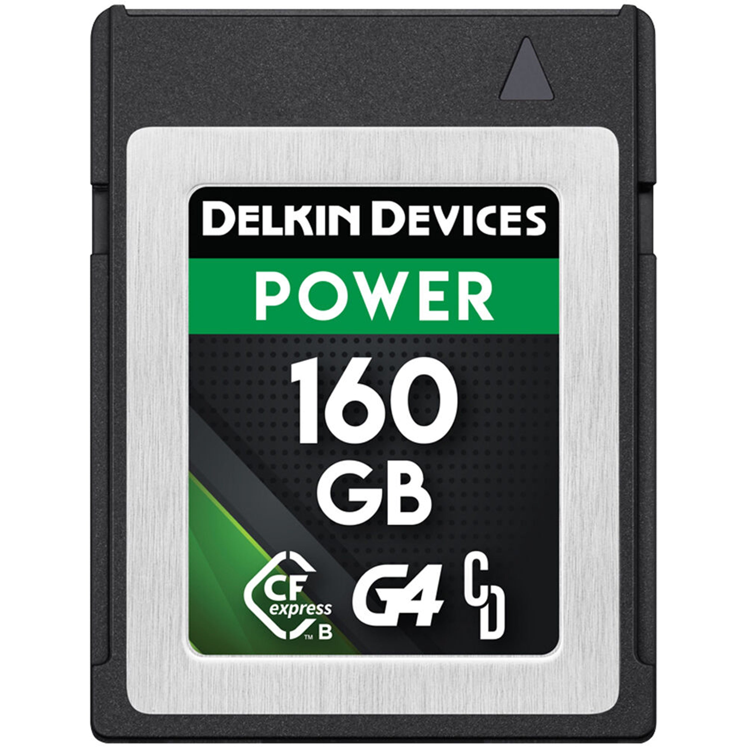 Delkin Devices CFexpress Type B G4 Memory Card features a storage capacity of 160GB.
