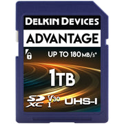 Delkin Devices Advantage UHS-I SDXC Memory Card – high-performance storage with up to 100MB/s read speed, perfect for capturing stunning photos and Full HD video."