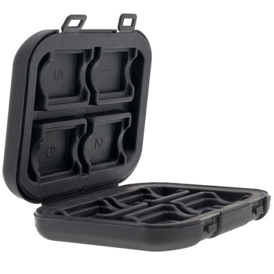 Delkin Devices Memory Card Tote with 8 slots, weatherproof and shock-resistant protective case for SD and CFexpress cards.