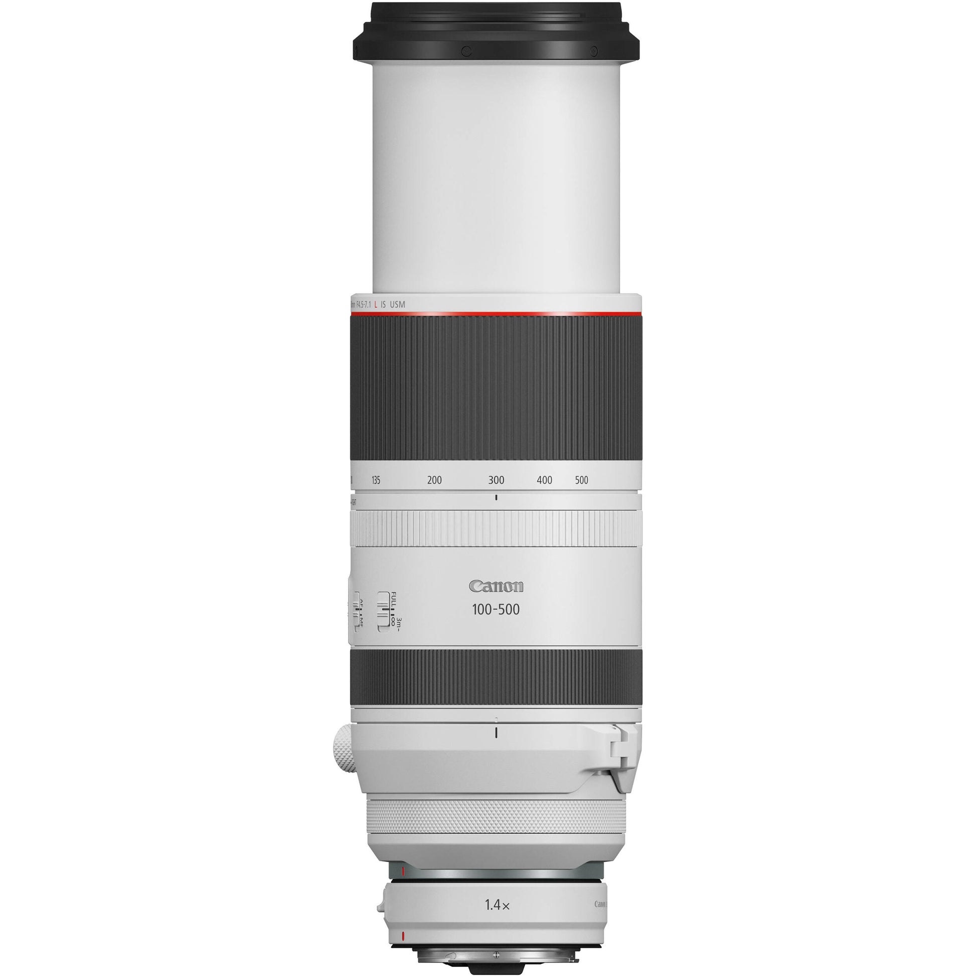 Canon RF 100-500mm F4.5-7.1 L IS USM telephoto zoom lens.