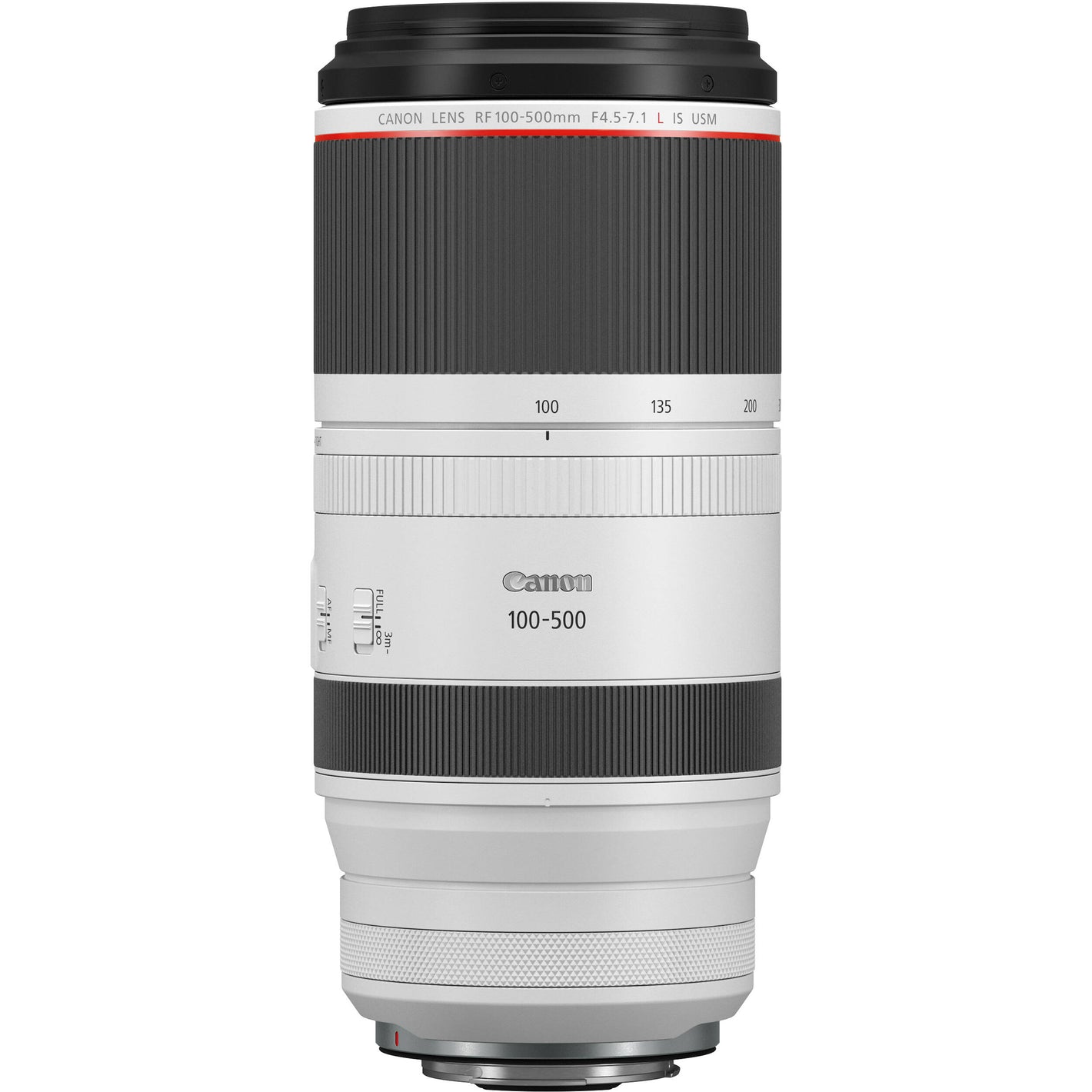 Canon RF 100-500mm F4.5-7.1 L IS USM telephoto zoom lens.