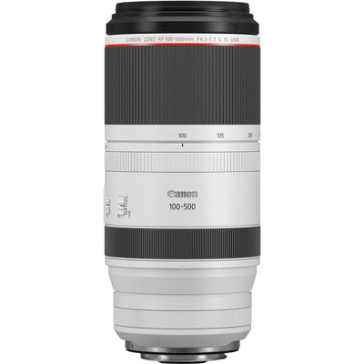 Canon RF 100-500mm F4.5-7.1 L IS USM telephoto zoom lens.