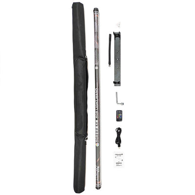 Luxceo P120 waterproof RGB LED light bar (120 cm), slim tube with color spectrum display and handheld app control.