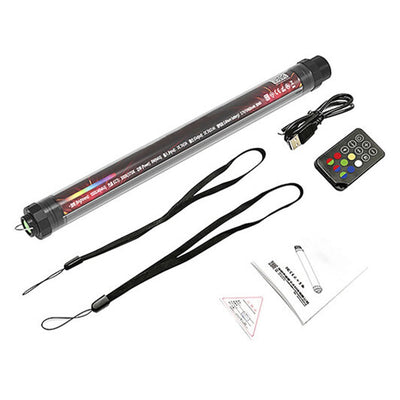 LUXCEO P7RGB Pro 40 cm waterproof RGB tube light with built-in battery, smartphone app control, and ¼″-20 mounting thread.