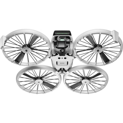 White drone with four rotor blades on a white background