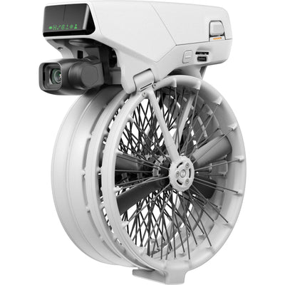 White drone with electronic components on a white background
