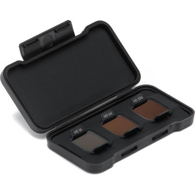 A set of three square DJI Avata 2 ND filters are displayed inside a small, black case.