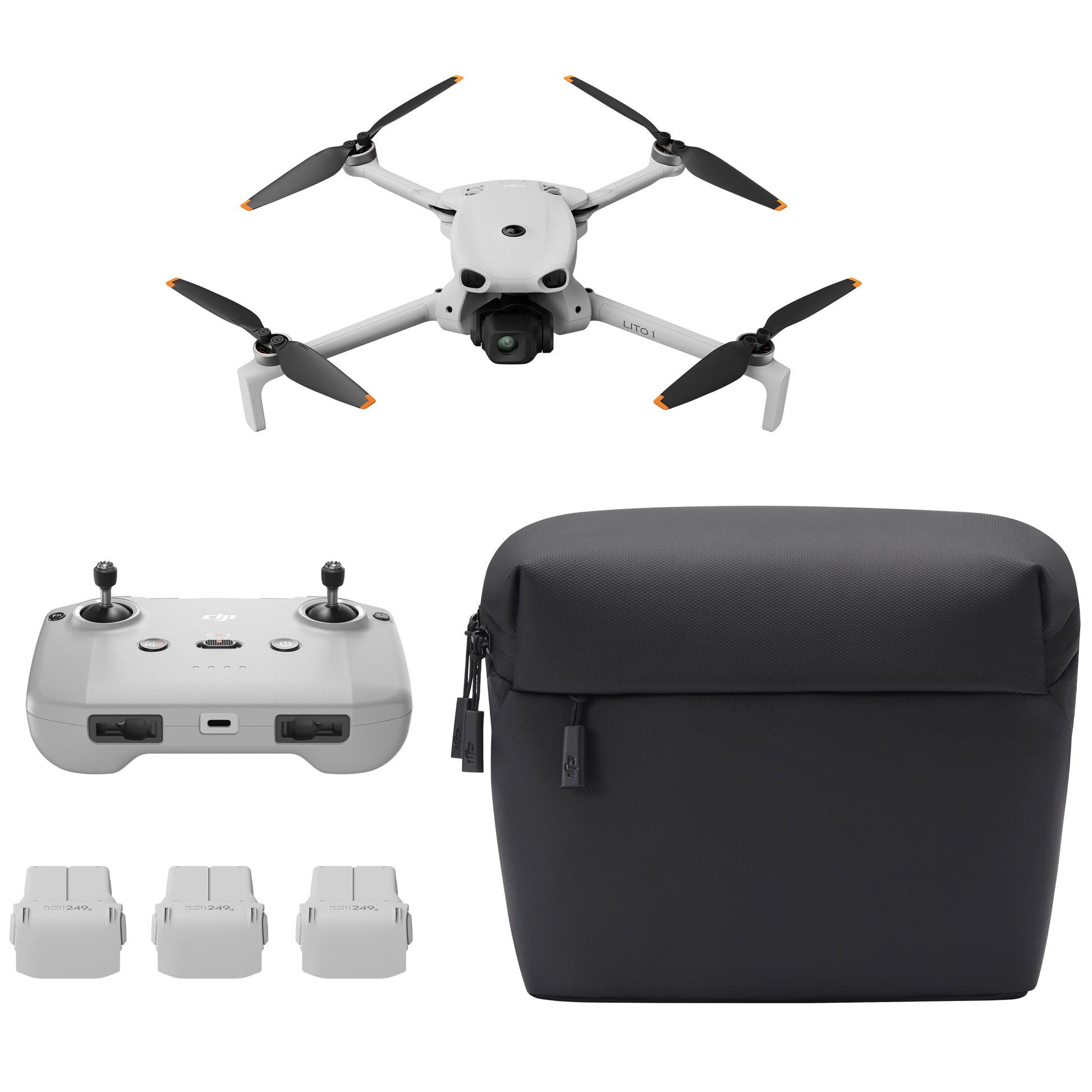 DJI Lito 1 Fly More Combo drone kit with remote, 3 batteries, and accessories.
