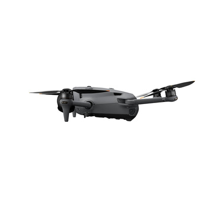 High-resolution image of the DJI Mavic 4 Pro drone 512GB Creator Combo featuring a triple-camera system including a 100MP Hasselblad camera, dual telephoto lenses, and a 360° rotating gimba