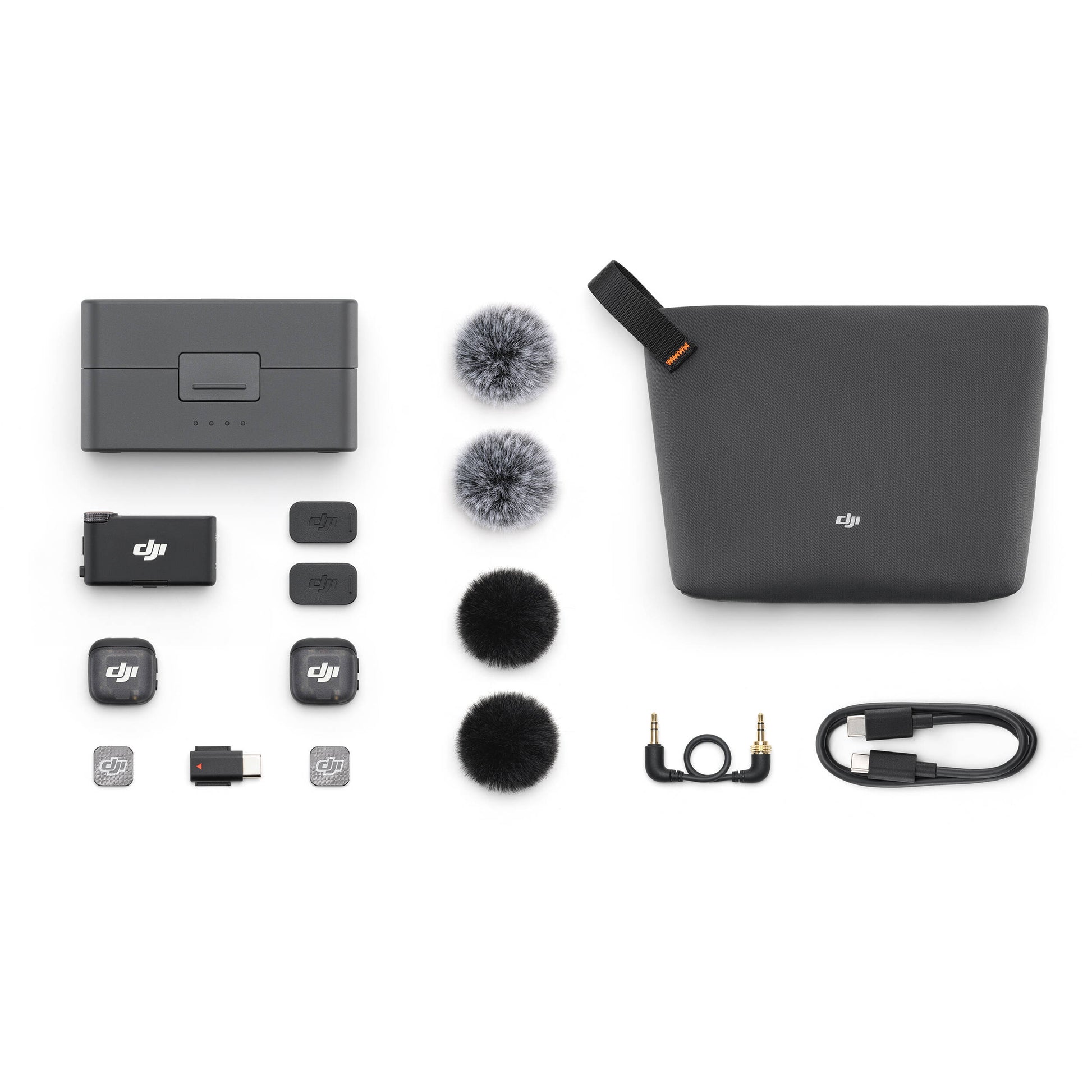 DJI Mic 3 wireless microphone system with transmitters, receiver, and charging case.