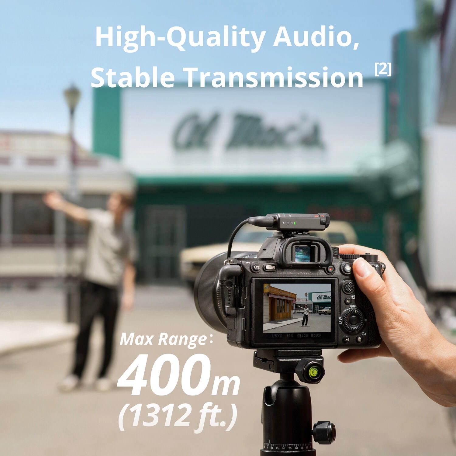 DJI Mic Mini wireless microphone with dual transmitters, compact charging case, noise cancellation, and long battery life for content creators.